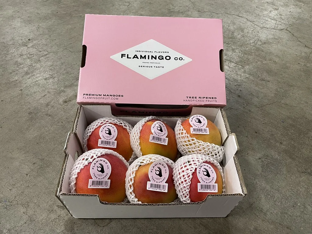 Fresh mangoes in Flamingo packaging